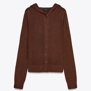 Zara open knit Womens Chocolate Brown Cardigan with hood